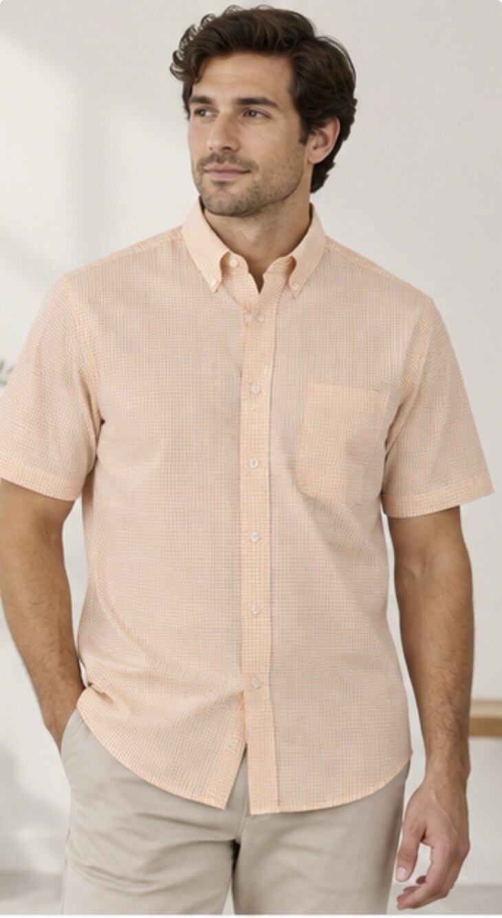 Daniel Cremieux Classics Shirt Men XL Orange Gingham Short Sleeve Button Down